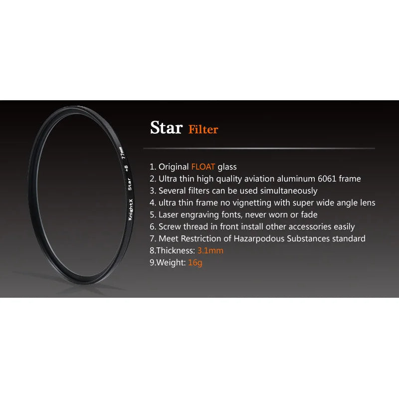 KnightX Star Line Camera Lens Filter 4 6 8 Star for Canon, Sony, Nikon DSLR – 52mm to 77mm