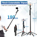 1.8m Bluetooth Selfie Stick Tripod with Remote & Ball Head for iPhone & Android Smartphones