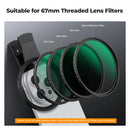 67mm Clip-On Phone Filter Set – ND2–32, CPL, 1/4 & 1/8 Black Pro Mist for Smartphone Cameras