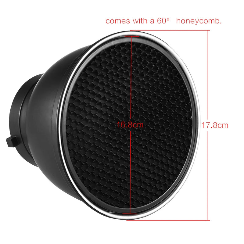 7" Reflector Diffuser Lamp Shade with 60° Honeycomb Grid for Bowens Mount Studio Strobe Flash