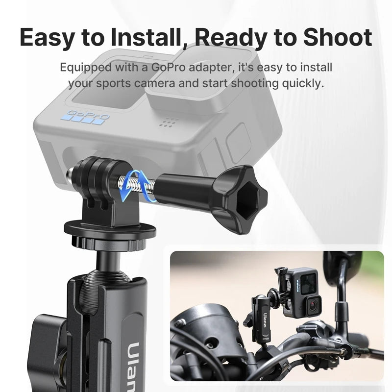360° Rotating Handlebar Mount for Action Cameras with GoPro Adapter (8–35mm Pipes)
