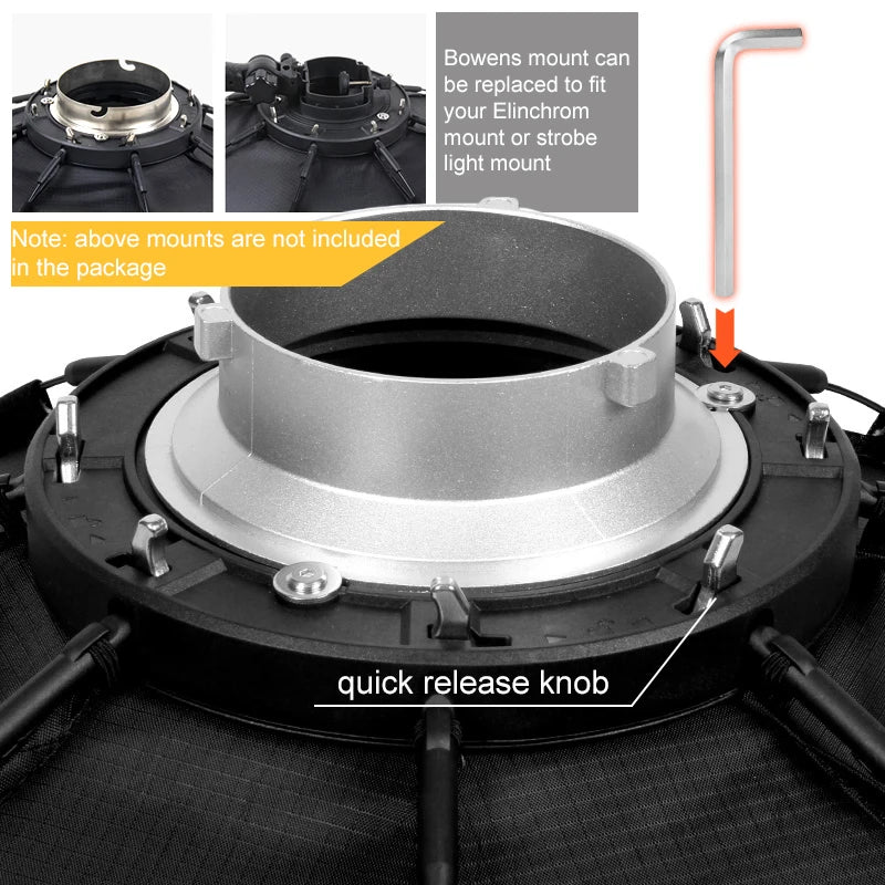 TRIOPO 65cm Photo Bowens Mount Softbox with Honeycomb Grid – Portable Octagon Softbox for Studio