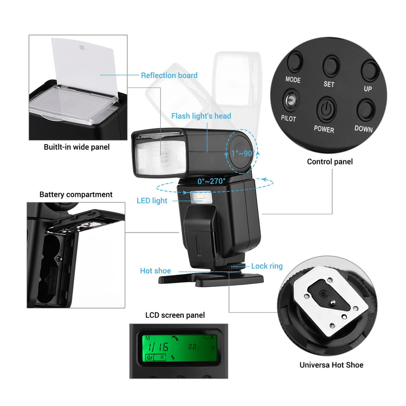 ANDOER GN40 Flash Speedlite – Adjustable LED Light for Canon, Nikon, Olympus & Pentax DSLR Cameras
