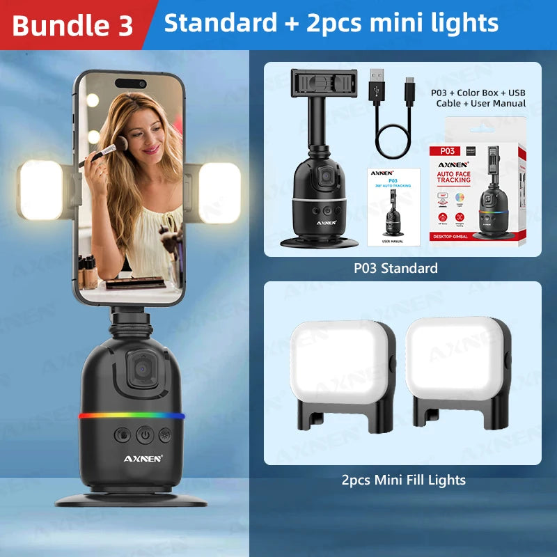 P03 Smart Auto Face Tracking Desktop AI Gimbal – 360° Rotation for Smartphone & Action Camera