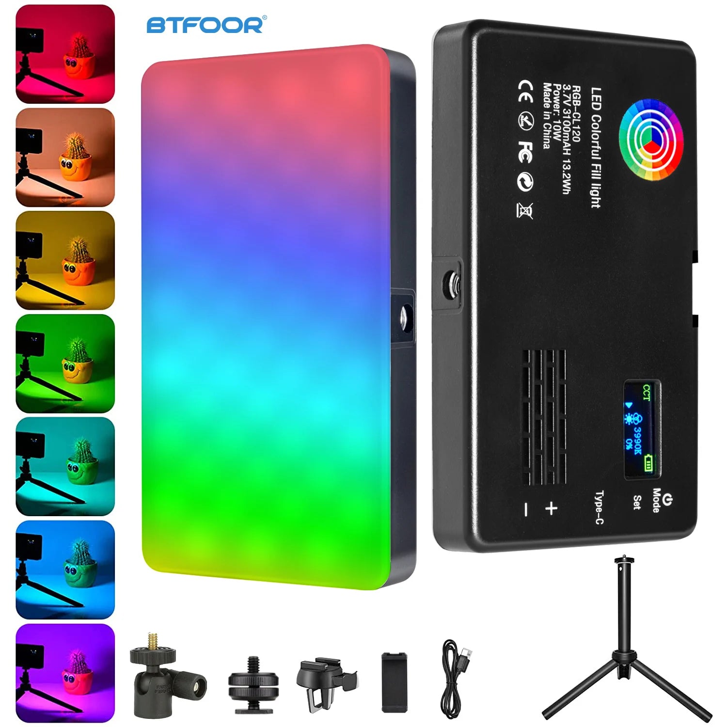 RGB LED Video Light Panel for DSLR & Vlogging – 2500-9000K, CRI95+, LC