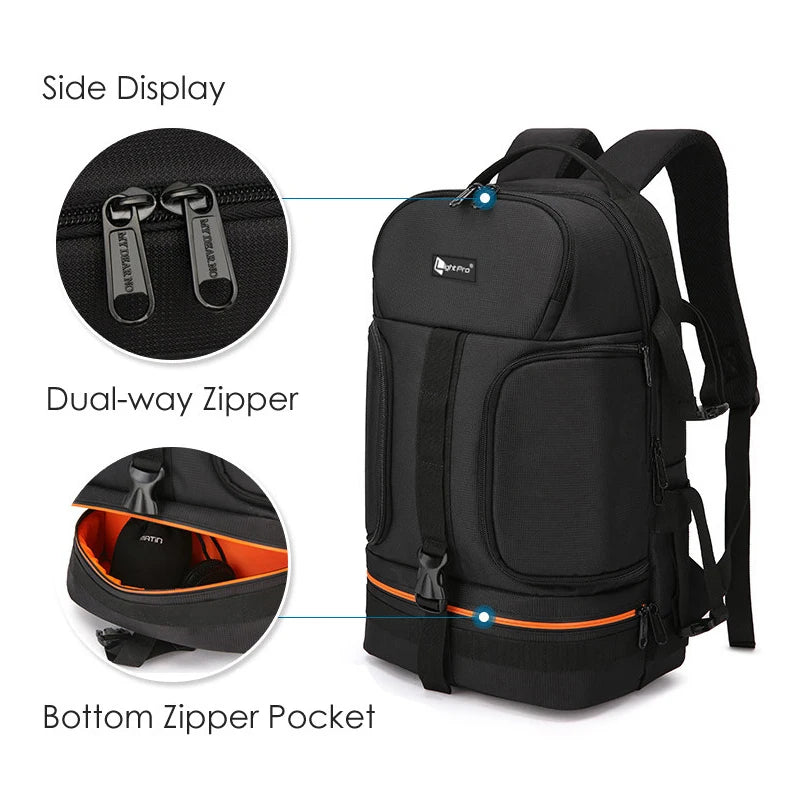 Lightpro Waterproof Camera Backpack – Fits DSLR, 15.6” Laptop, 3 Lenses, 2 Tripods, with Rain Cover