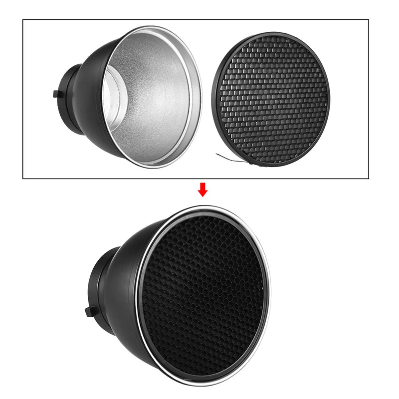7" Reflector Diffuser Lamp Shade with 60° Honeycomb Grid for Bowens Mount Studio Strobe Flash