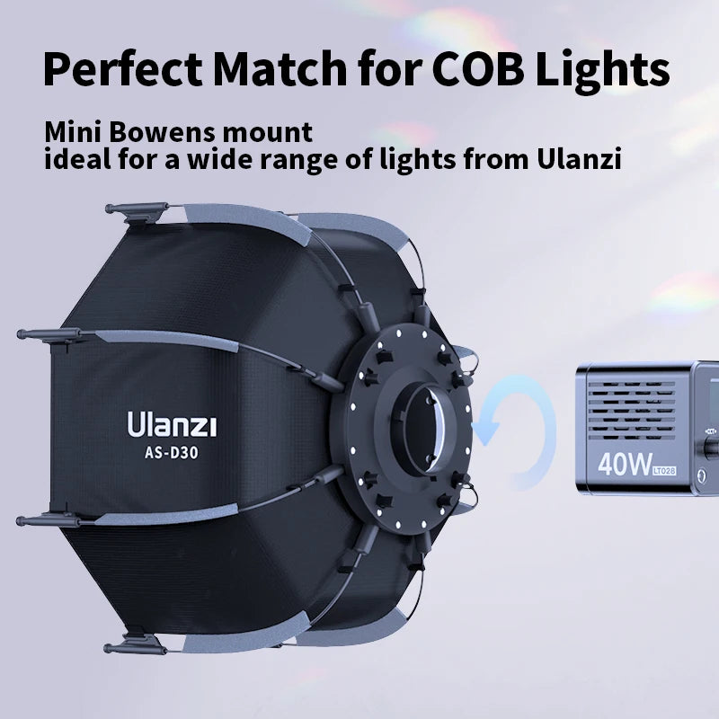 Ulanzi AS-D30 30cm Octagonal Softbox –  Light Box with Mini Bowens Mount for 40W COB Lights