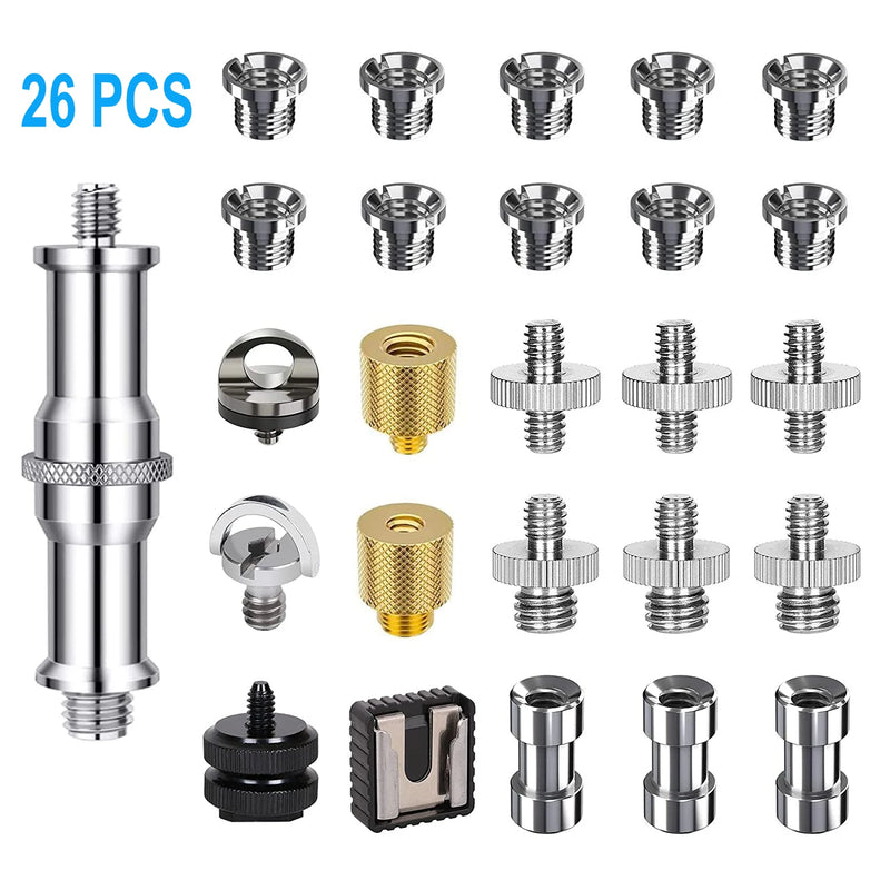 26-Piece Camera Screw Adapter Set 1/4" & 3/8" Threaded Mount Kit for Tripods & Accessories