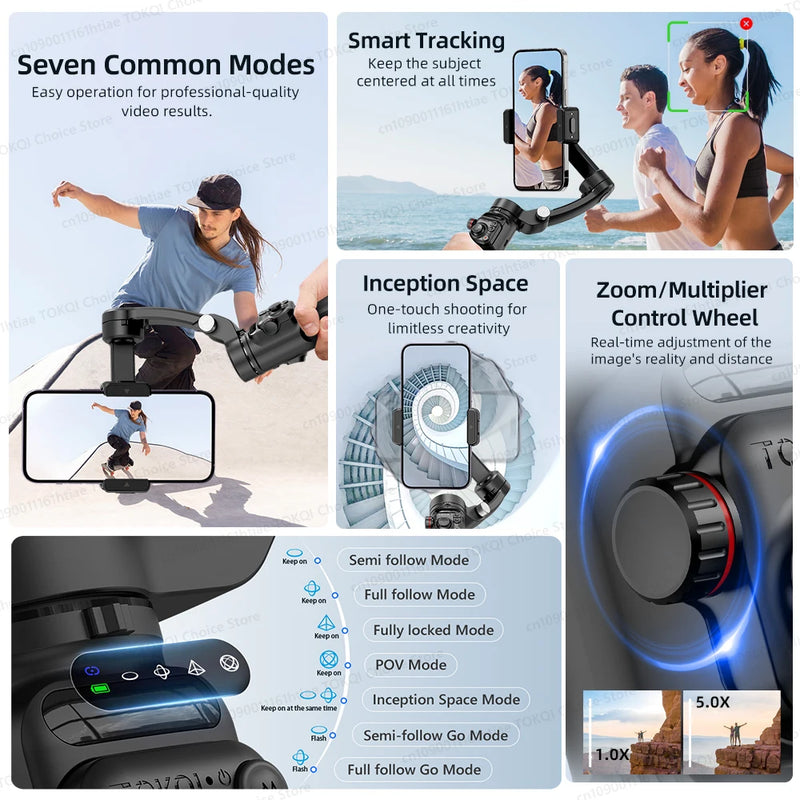 AXNEN M02 3-Axis Smartphone Gimbal – Stabilizer with Tripod & Remote for iPhone/Android