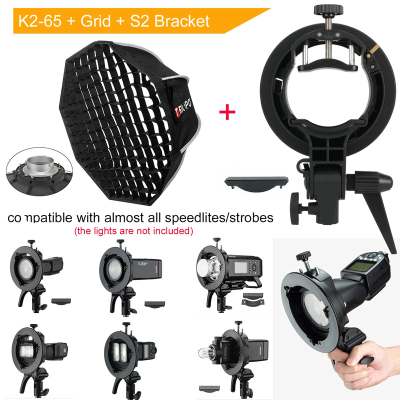 TRIOPO 65cm Photo Bowens Mount Softbox with Honeycomb Grid – Portable Octagon Softbox for Studio