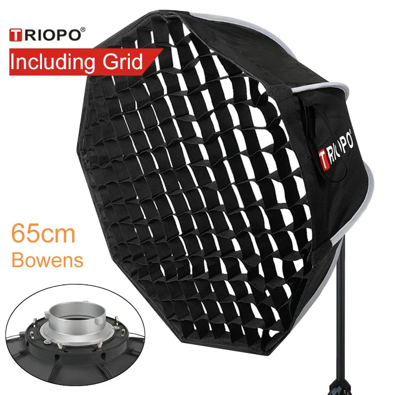 TRIOPO 65cm Photo Bowens Mount Softbox with Honeycomb Grid – Portable Octagon Softbox for Studio