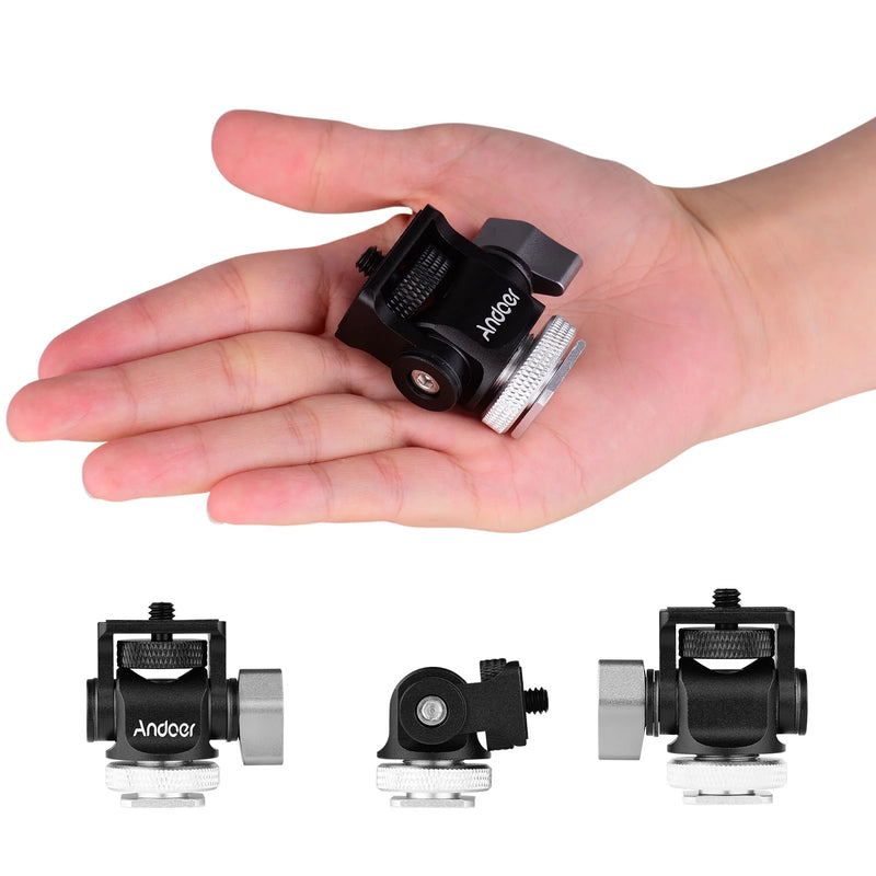 ANDOER Mini Monitor Mount Tripod Head – Cold Shoe Adapter with 1/4" Screw for Camera Accessories