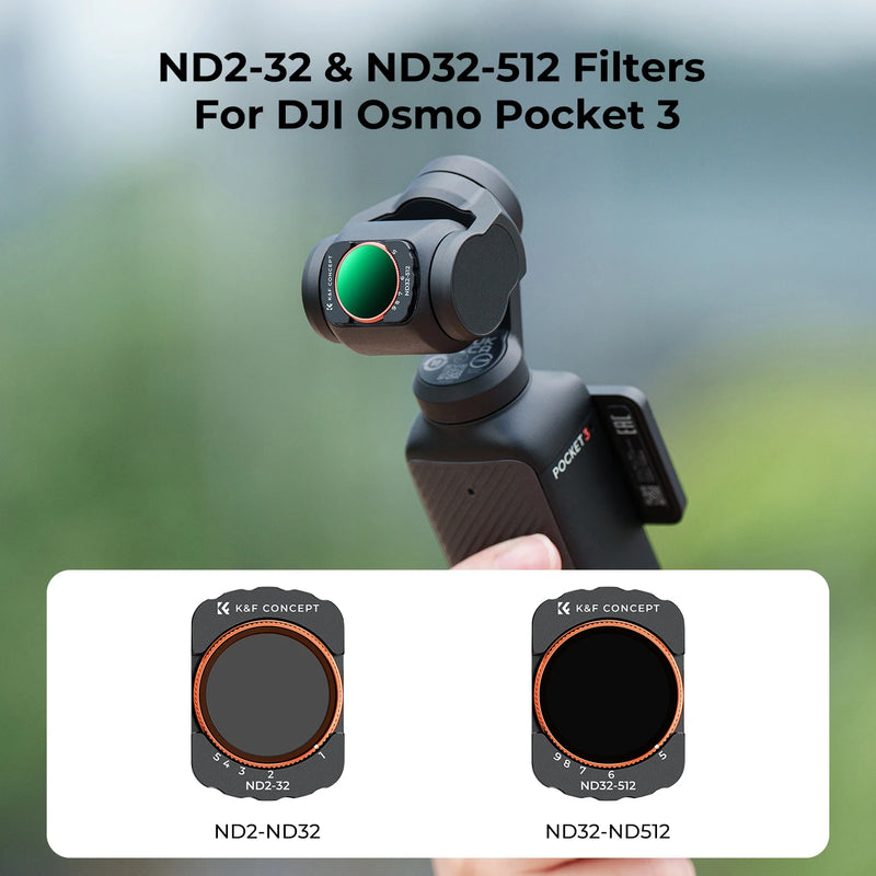 K&F Concept Magnetic ND2-32 ND32-512 Filter Kit – UV, CPL, Black Mist for DJI Osmo Pocket 3