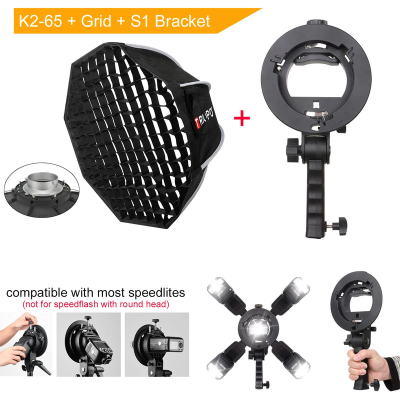 TRIOPO 65cm Photo Bowens Mount Softbox with Honeycomb Grid – Portable Octagon Softbox for Studio