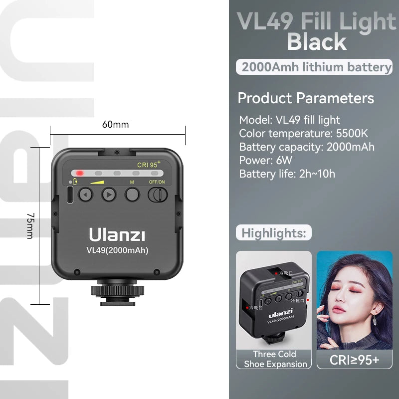 Mini LED Video Light 6W Rechargeable Fill Light with Cold Shoe Mount – 5500K for Vlogging