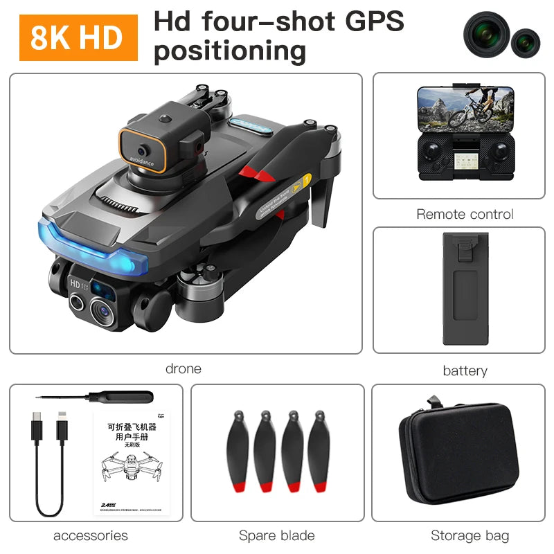 P15 PRO Drone 8K Dual Camera with GPS, Brushless Motors & 360° Obstacle Avoidance
