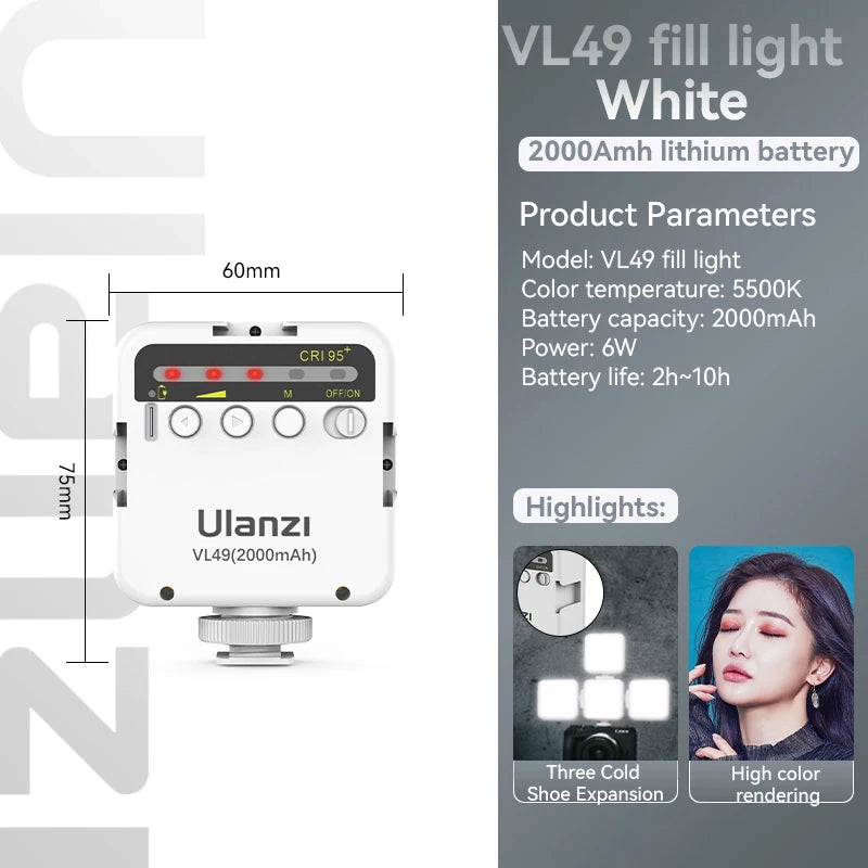 Mini LED Video Light 6W Rechargeable Fill Light with Cold Shoe Mount – 5500K for Vlogging