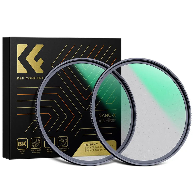 K&F CONCEPT 1/4 & 1/8 Black Pro Mist Diffusion Filter Set NANO-X Series 67mm–82mm