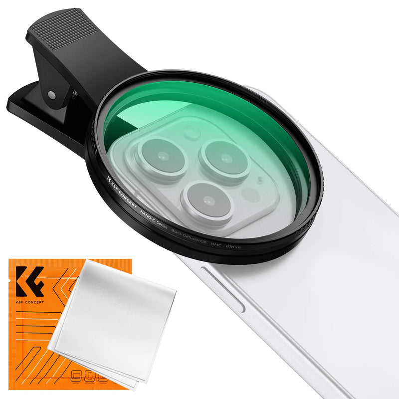 67mm Clip-On Phone Filter Set – ND2–32, CPL, 1/4 & 1/8 Black Pro Mist for Smartphone Cameras