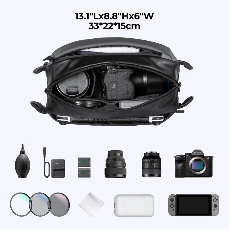 K&F CONCEPT 10L Camera Sling Bag Waterproof Shoulder Bag for DSLR, Lens, Drone, Tripod