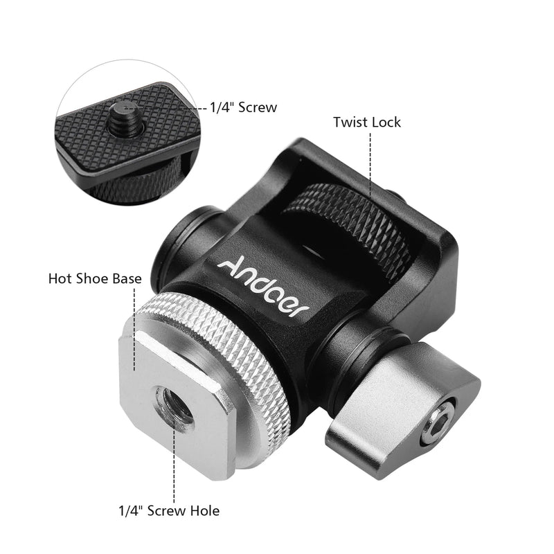 ANDOER Mini Monitor Mount Tripod Head – Cold Shoe Adapter with 1/4" Screw for Camera Accessories