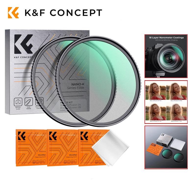 K&F Concept 49-82mm Black Mist Diffusion Filter 1/4 1/8 with Multi Coated for Nikon DSLR Lens 49mm 52mm 58mm 62mm 67mm 77mm 82mm