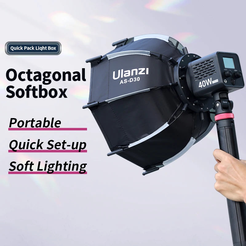 Ulanzi AS-D30 30cm Octagonal Softbox –  Light Box with Mini Bowens Mount for 40W COB Lights