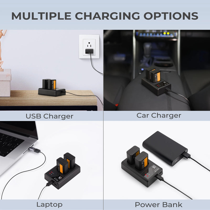 K&F CONCEPT NP-FW50 Battery Charger with LCD Display for Sony A7 A6000 A6400 A6500