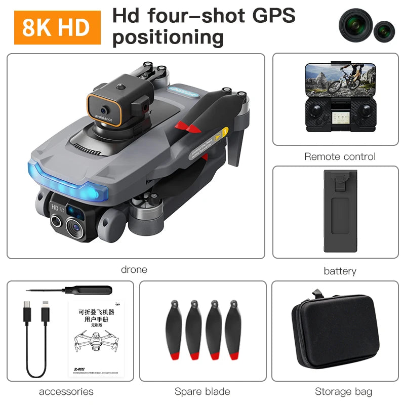 P15 PRO Drone 8K Dual Camera with GPS, Brushless Motors & 360° Obstacle Avoidance
