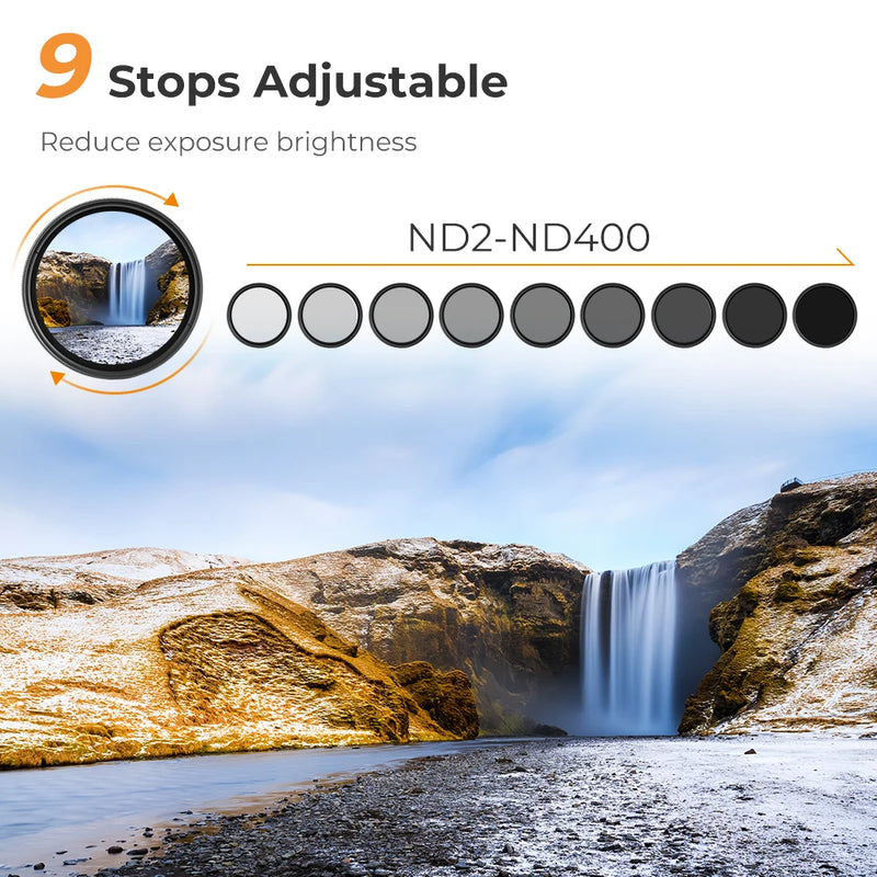 K&F CONCEPT ND2-ND400 Variable ND Filter – Adjustable Neutral Density for Camera Lenses