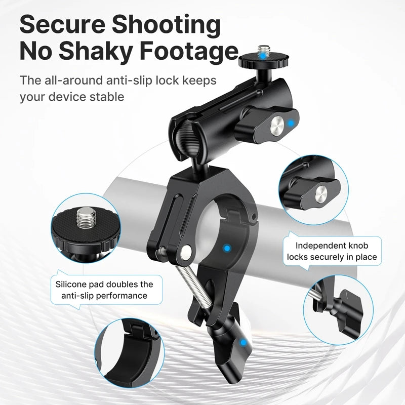 360° Rotating Handlebar Mount for Action Cameras with GoPro Adapter (8–35mm Pipes)
