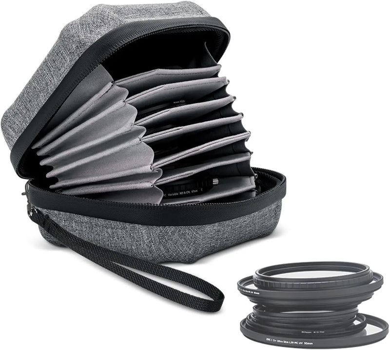 10-Pocket Hard Shell Filter Case for 67mm–95mm Circular Filters – Water Resistant Pouch