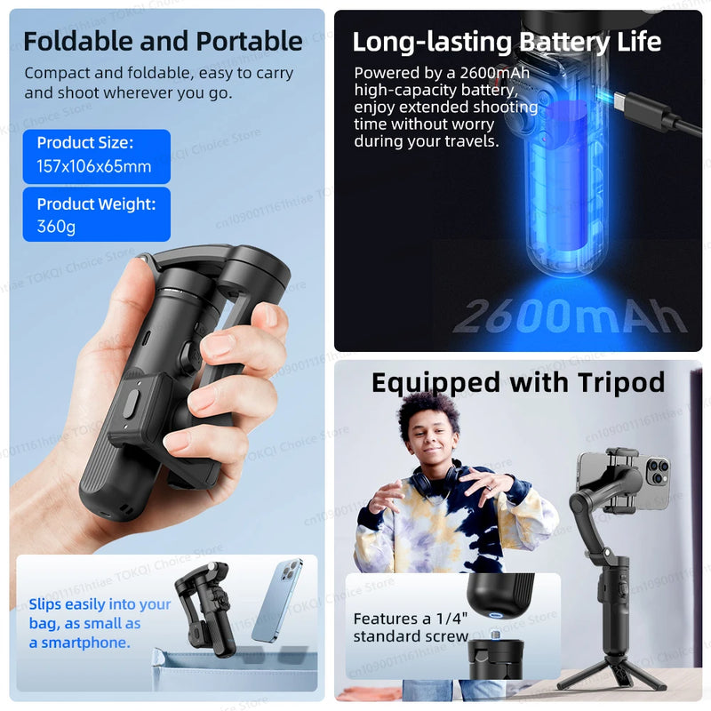 AXNEN M02 3-Axis Smartphone Gimbal – Stabilizer with Tripod & Remote for iPhone/Android
