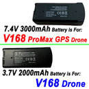 V168 GPS Drone Battery 7.4V 3000mAh and 3.7V 2000mAh Spare Parts Accessories