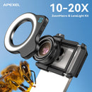 APEXEL 10–20X Smartphone Macro Lens with LED Fill Light
