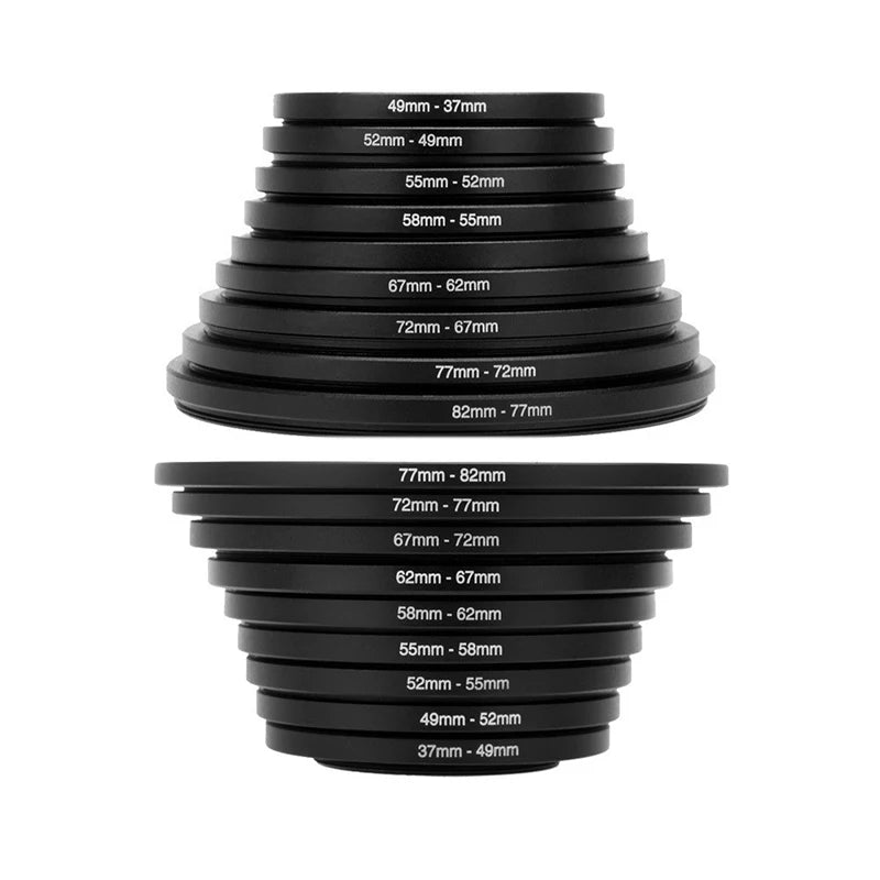 SZKOSTON 9/18-Piece Filter Ring Adapter Set – Step-Up & Step-Down Rings 37-82mm for DSLR Lenses