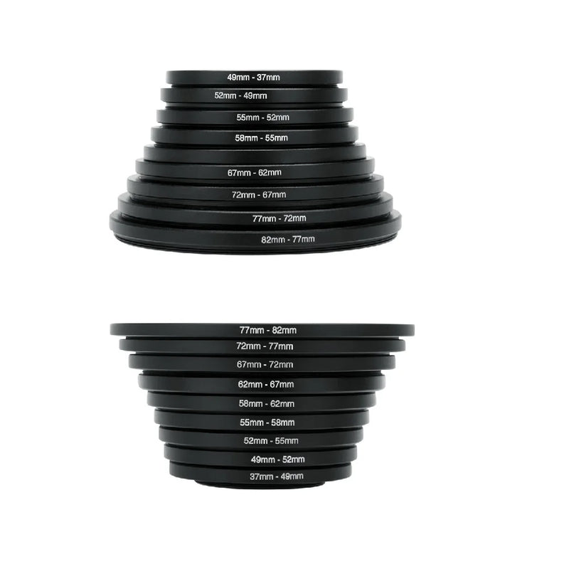 9pcs/18pcs Camera Lens Filter Step Up/Down Adapter Ring Set – 37mm-82mm for DSLR Cameras