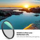 K&F CONCEPT CPL Filter Ultra-Low Reflection NANO-X Series 37mm–95mm
